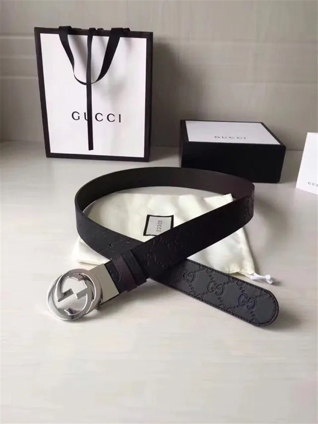 Gucci Double G Interlocking Buckle Cinto de couro preto 12