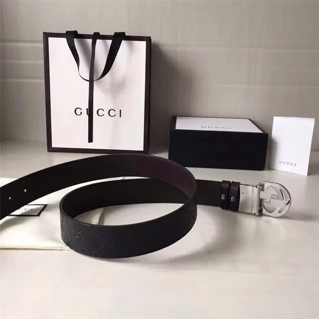 Gucci Double G Interlocking Buckle Cinto de couro preto 14