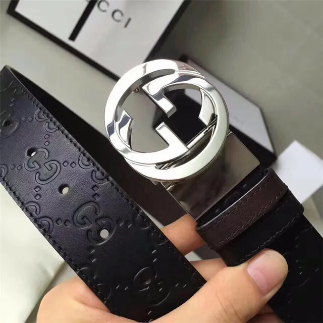 Gucci Double G Interlocking Buckle Cinto de couro preto 15