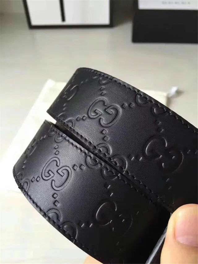 Gucci Double G Interlocking Buckle Cinto de couro preto 16