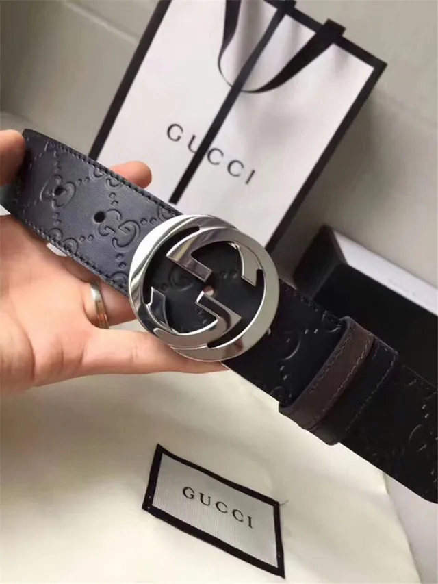 Gucci Double G Interlocking Buckle Cinto de couro preto 17