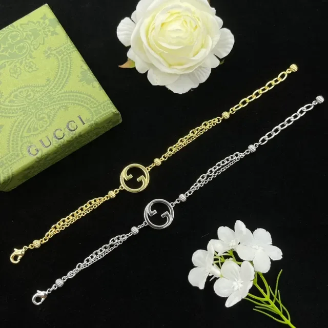 Gucci Double G Interlocking Logo Silver Double-Chain Bracelet 2