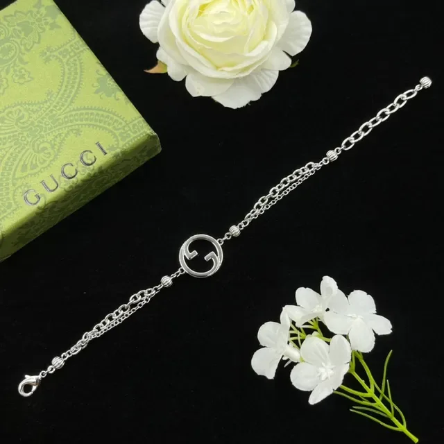 Gucci Double G Interlocking Logo Silver Double-Chain Bracelet 7