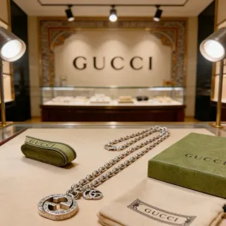 Gucci Double G Interlocking Logo Silver-Tone Chain Necklace