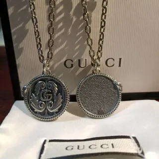 Gucci Double G Medallion Silver-Tone Circular Pendant Necklaces