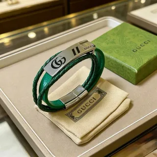 Gucci Pulsera de Cuero Verde Trenzada Doble Envoltura