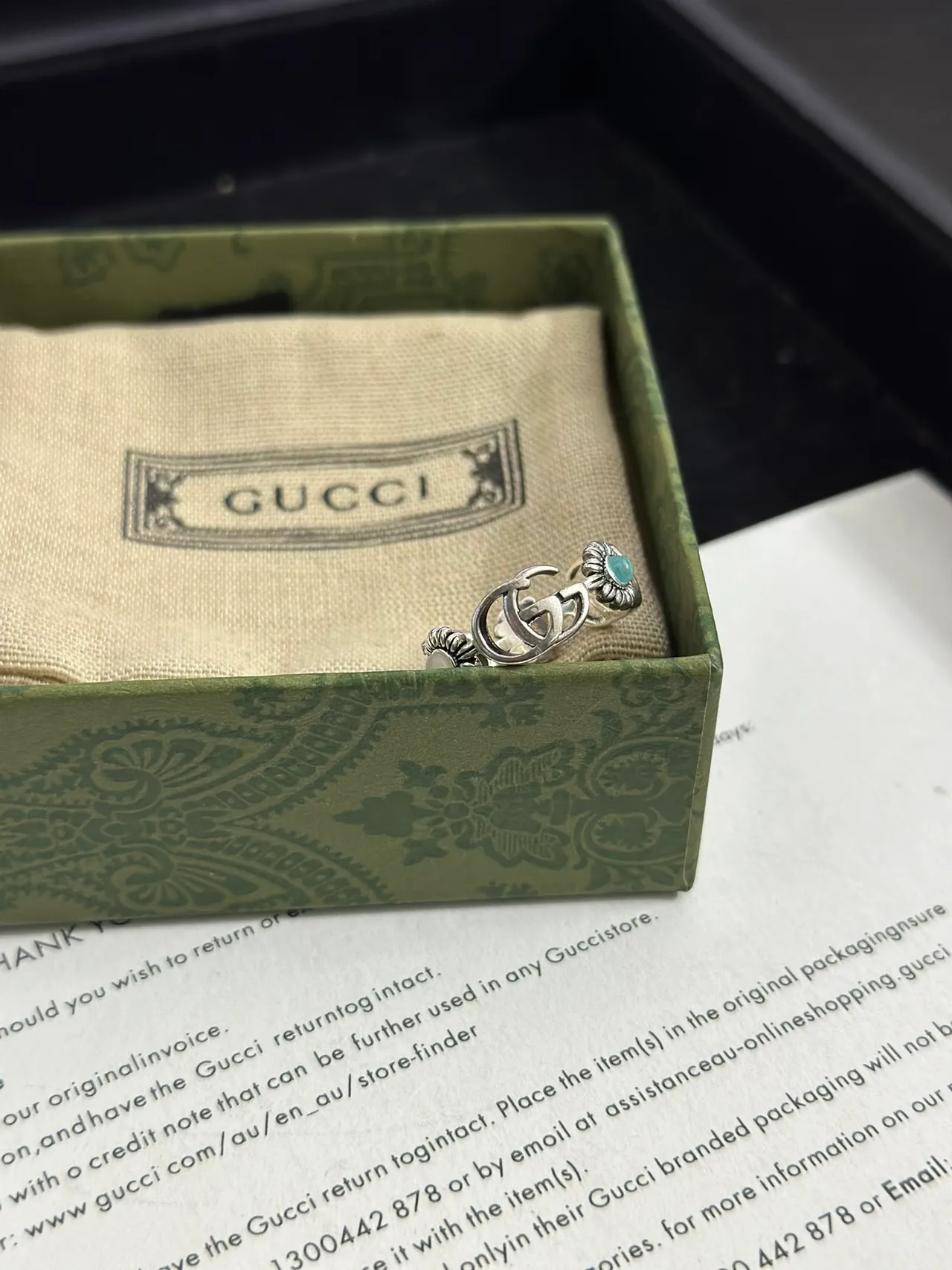Gucci Floral Interlocking G Turquoise Ring 3