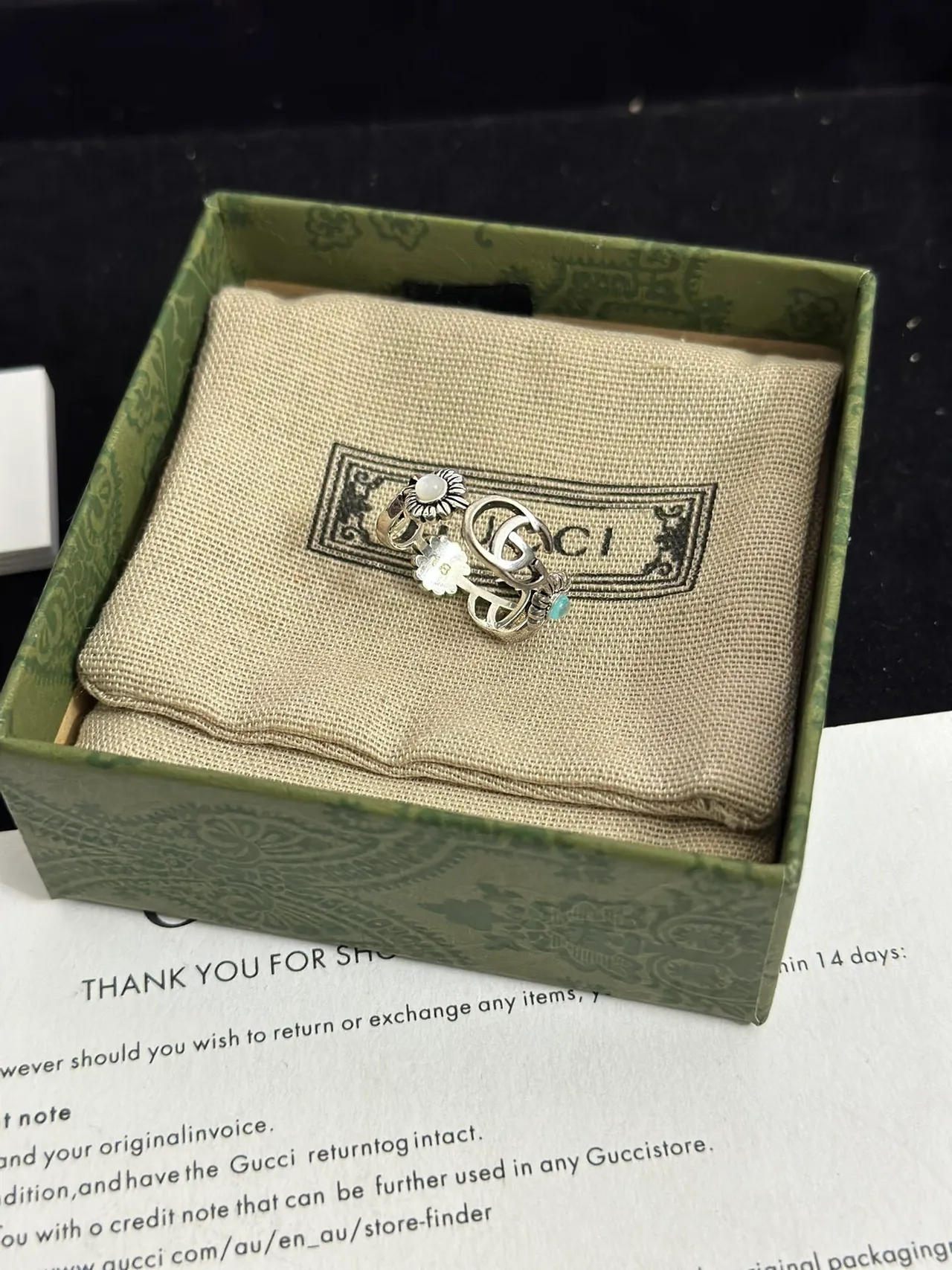 Gucci Floral Interlocking G Turquoise Ring 7