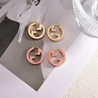 Gucci GG সোনালি গোলাপি বৃত্তাকার এনামেল-ভরা হুপ কানের দুল