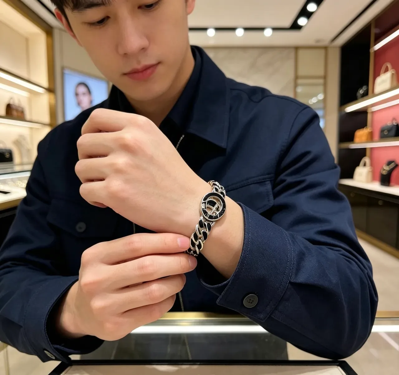 Gucci GG Marmont Black Enamel Curb-Link Bracelet 5