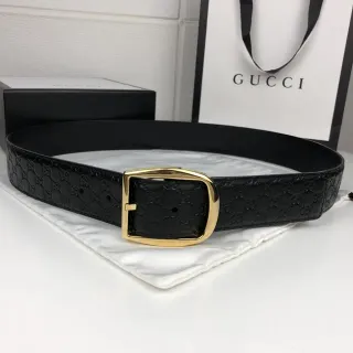 Gucci GG Marmont 黑色金色浮雕图案长方形扣皮带