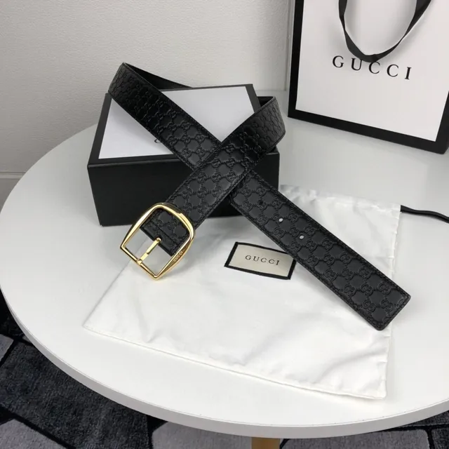 Gucci GG Marmont Black Gold Embossed Monogram Rectangular Buckle Leather Belt 4