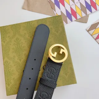 Gucci GG Marmont 黑色金色 interlocking G 扣头 压纹图案 皮革腰带