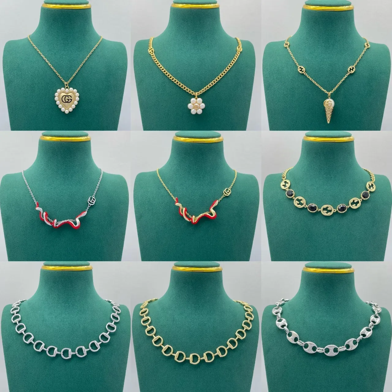 Gucci GG Marmont Crystal-Pavé Interlocking G Pendant Necklace 7