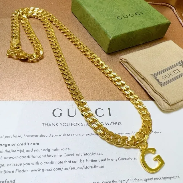 Gucci GG Marmont Cadena Curb-Link Dorado Negro Collar de Metal 2