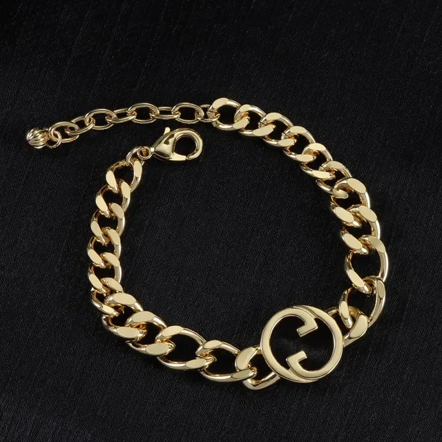 Gucci GG Marmont سوار سلسلة كرب لينك كثيفة مركز شعار G متداخل ذهبي 5