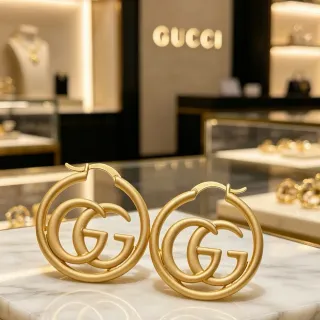 أقراط Gucci GG Marmont ذهبي مطفي Interlocking Logo