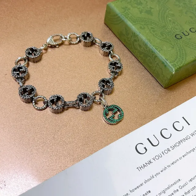 Gucci GG Marmont Green Crystal Interlocking G Bracelet 6