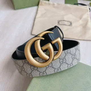 Gucci GG Marmont Interlocking G Buckle Ceinture en Cuir Beige Noir