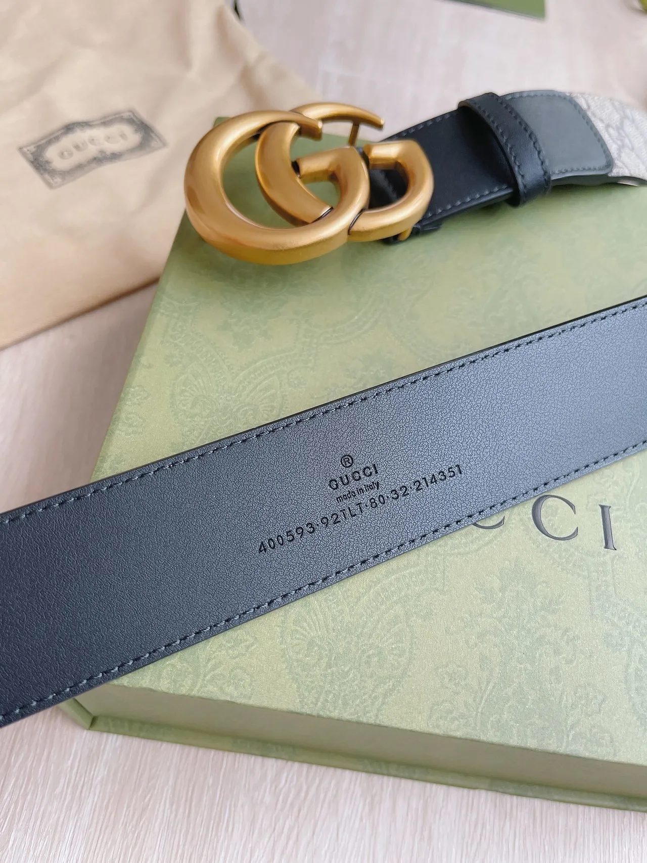Gucci GG Marmont Interlocking G Buckle 米色 黑色 皮革 腰带 3