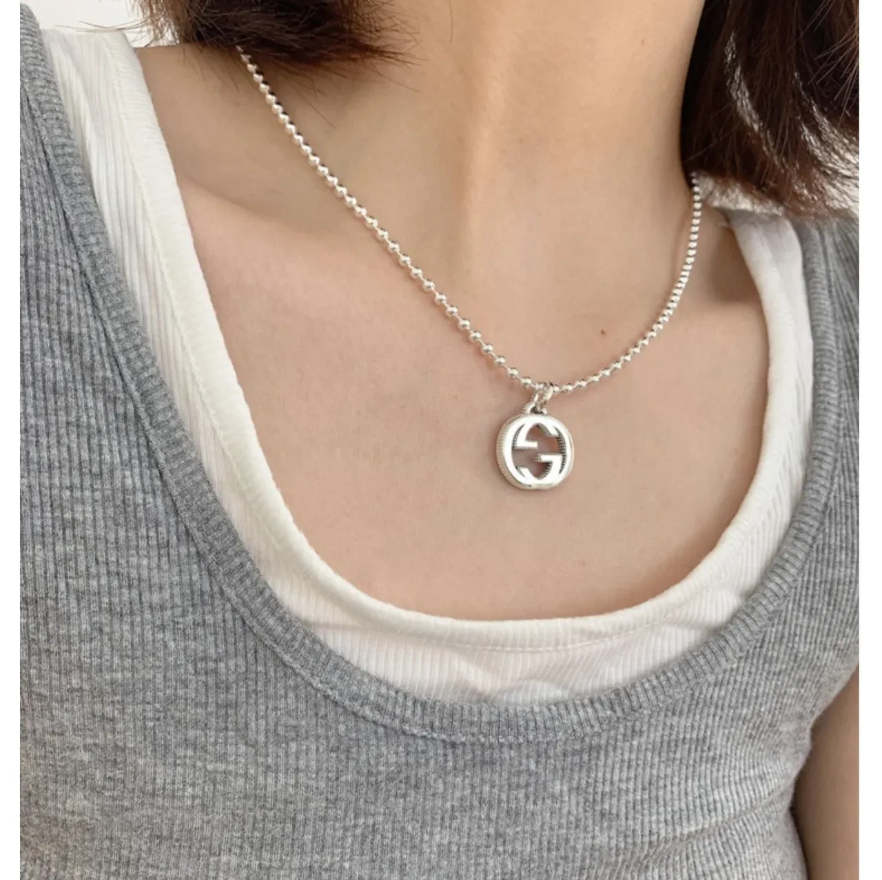 Gucci GG Marmont Interlocking G Logo Circular Pendant Necklace 6