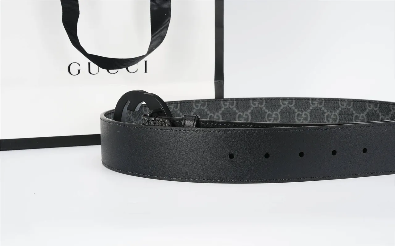 Gucci GG Marmont Monogram Canvas Black Leather Belt 3