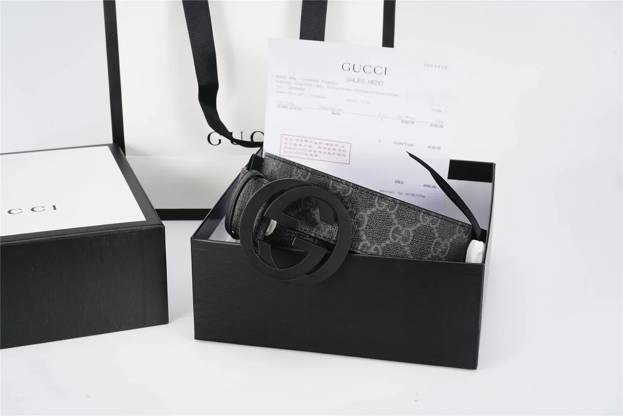 Gucci GG Marmont Monogram Canvas Black Leather Belt 6
