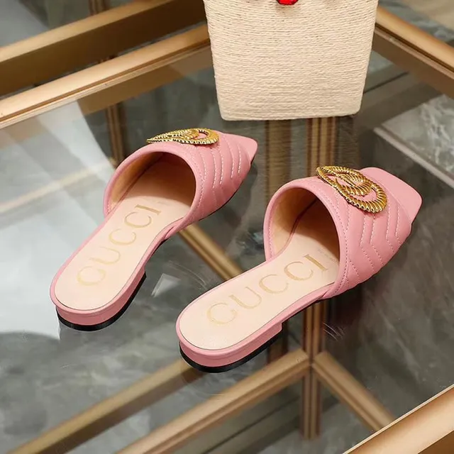 Gucci GG Marmont 粉色绗缝皮革拖鞋 4