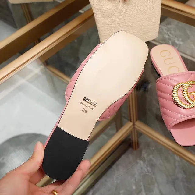 Gucci GG Marmont 粉色绗缝皮革拖鞋 8