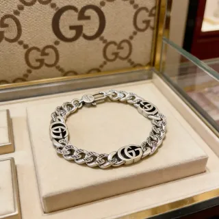 Gucci GG Marmont Plata Negro Cadena Curb Gruesa Enlaces Medallón Brazalete