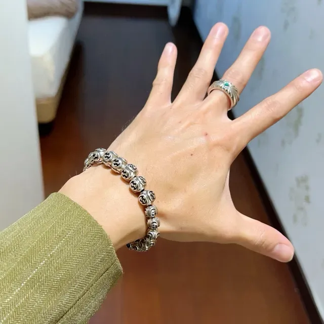 Gucci GG Marmont Silver Black Interlocking G Motif Metal Bracelet 8