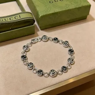 Gucci GG Marmont فضة أسود Interlocking Logo Links حشوة مينا سوار
