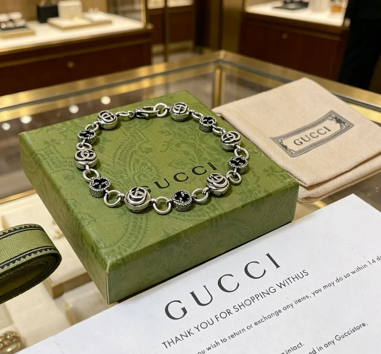 Gucci GG Marmont فضة أسود Interlocking Logo Links حشوة مينا سوار 2