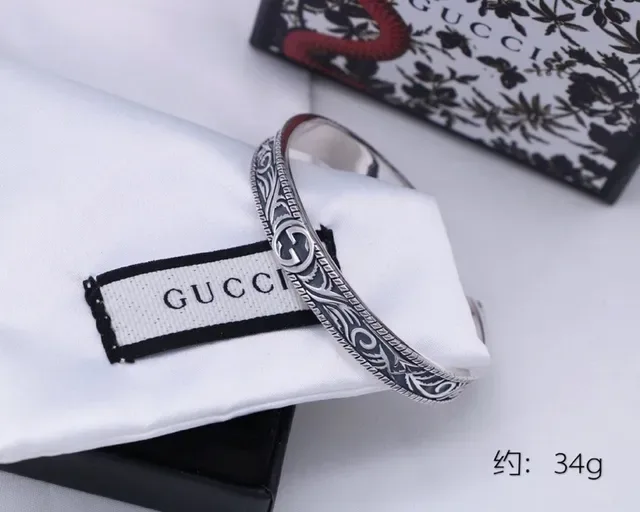 Gucci GG Marmont Silver Black Ornate Scrollwork Interlocking G Logo Bracelet 2