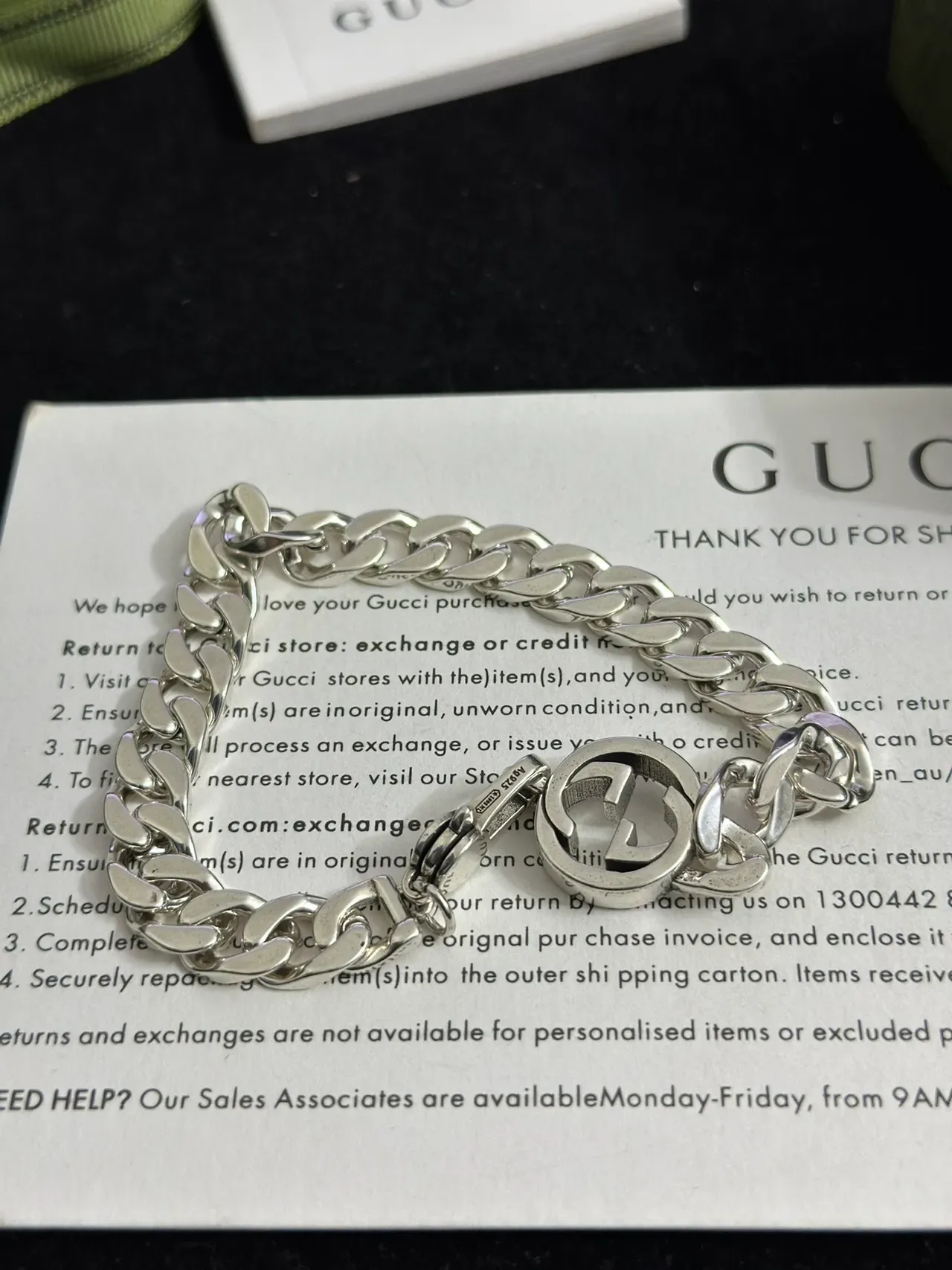 Gucci GG Marmont Silver Chunky Curb Chain Interlocking G Logo Clasp Bracelet 5