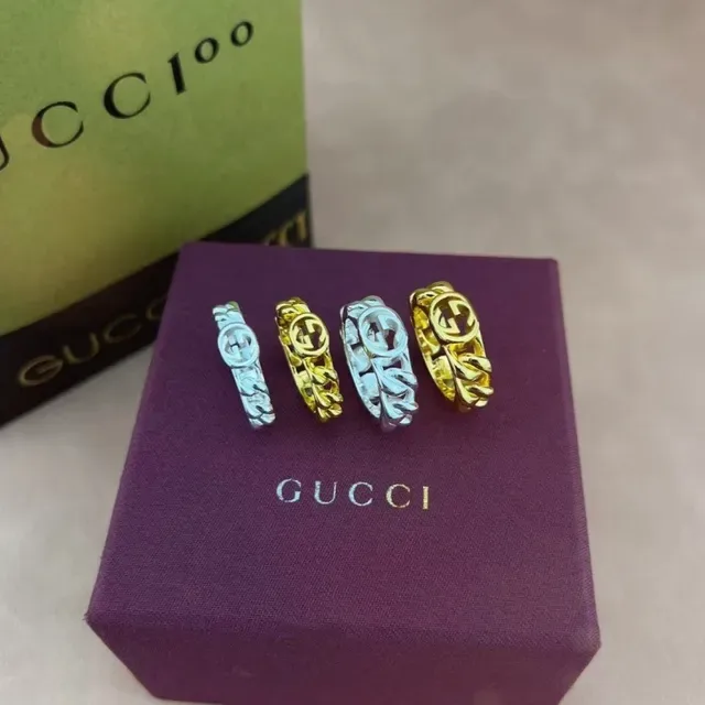 Gucci GG Marmont Silver Interlocking Logo Chunky Chain-Link Band Ring 8