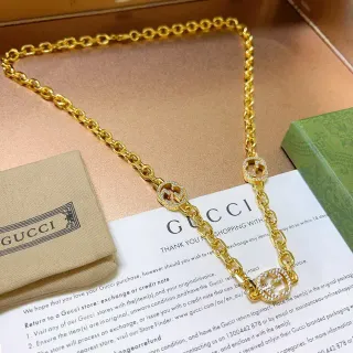 গুক্কি GG মারমন্ট ট্রিপল GG ক্রিস্টাল পেন্ড্যান্ট গোল্ড নেকলেস