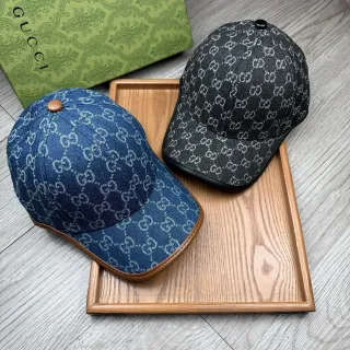 Gucci GG Monogram 蓝色棕色 interlocking 印花 仿牛仔布棒球帽