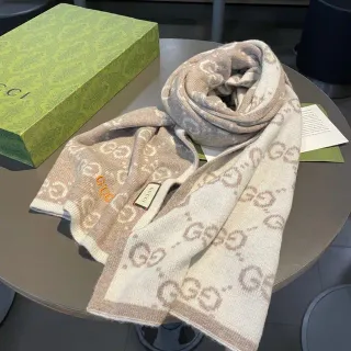 Gucci GG Monogram Knitted Beige and Taupe Cashmere Scarf