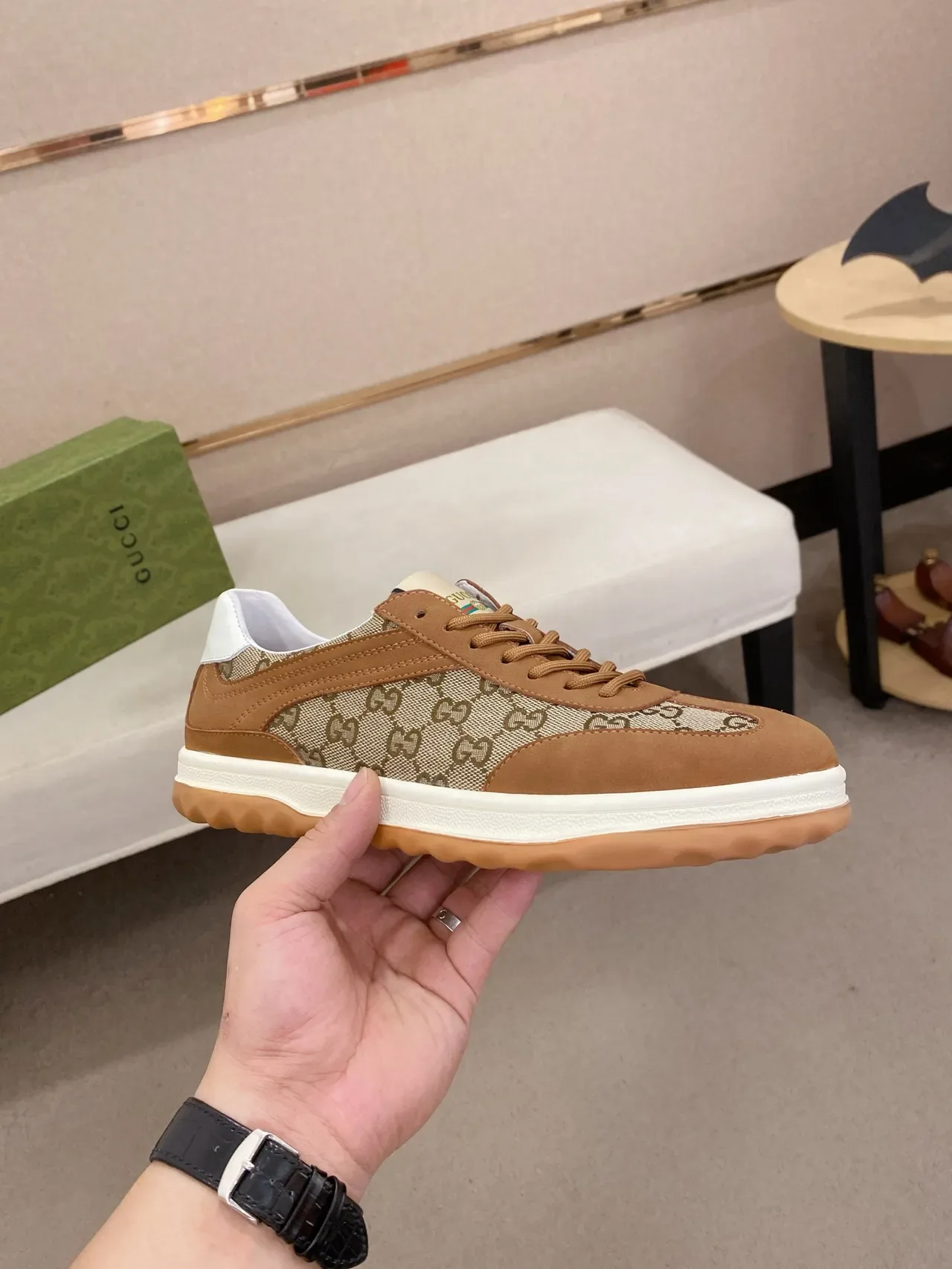 Gucci GG Monogram Tan and Beige Lifestyle Sneakers 5