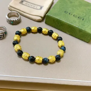 Gucci سوار ذهبي أزرق خرز كرات داكنة متناوبة