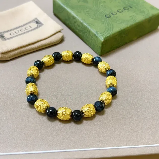 Gucci Pulseira Ouro Azul Contas Alternantes e Esferas Escuras 2