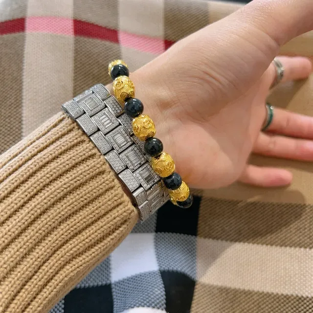 Gucci Pulseira Ouro Azul Contas Alternantes e Esferas Escuras 3