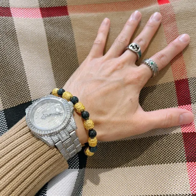 Gucci Pulseira Ouro Azul Contas Alternantes e Esferas Escuras 5