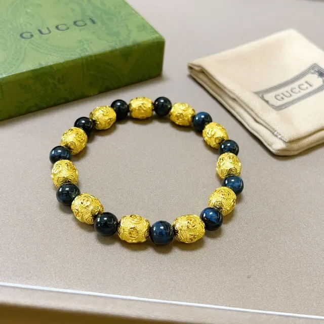Gucci Pulseira Ouro Azul Contas Alternantes e Esferas Escuras 7