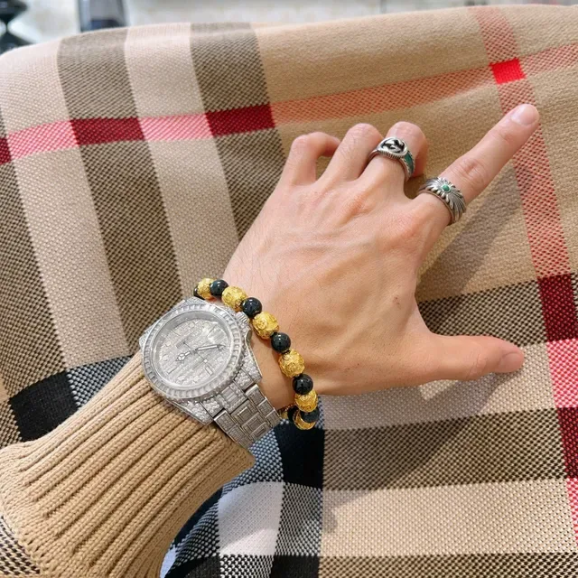 Gucci Pulseira Ouro Azul Contas Alternantes e Esferas Escuras 8