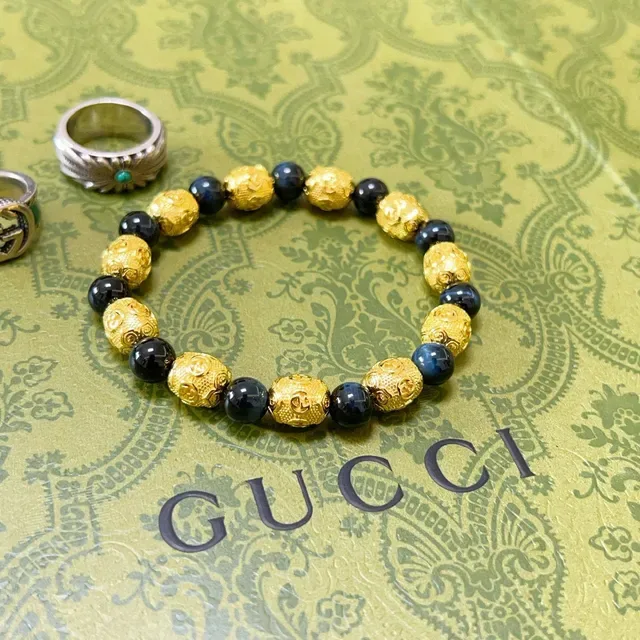 Gucci Pulseira Ouro Azul Contas Alternantes e Esferas Escuras 9
