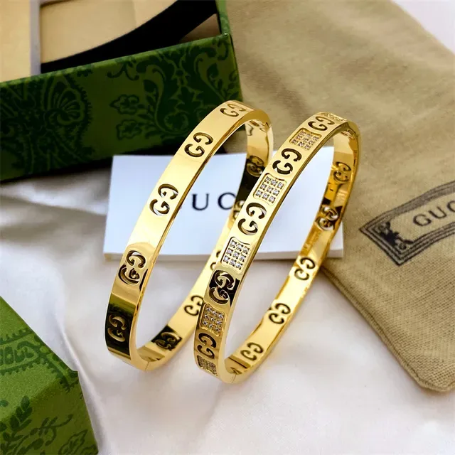 Gucci Gold Silver Rigid Bangle Interlocking GG Motif Bracelet 2