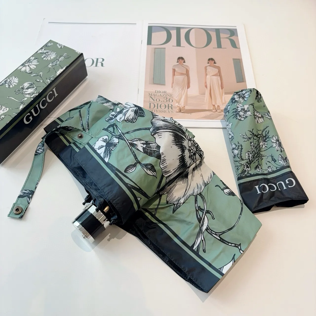 Gucci Green Black Floral Botanical Print Mint Base Handbag 3
