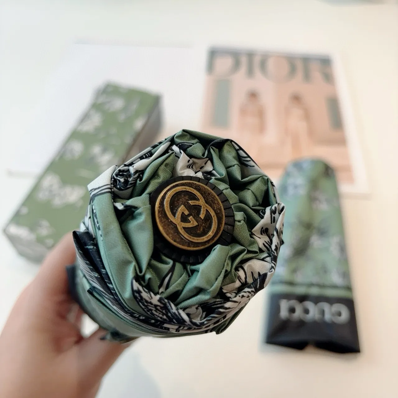 Gucci Green Black Floral Botanical Print Mint Base Handbag 5